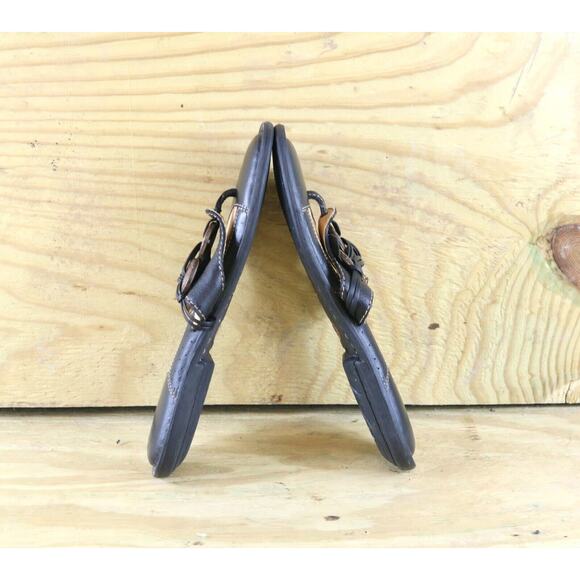Born 38 Handcrafted Women's Sz 7 Black 3 Button Leather Thong Toe Slide Sandals - Picture 3 of 5
